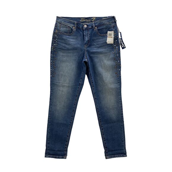 Seven 7 For All Mankind Girlfriend Jeans Women's 12 Blue Distressed Denim - Picture 1 of 16